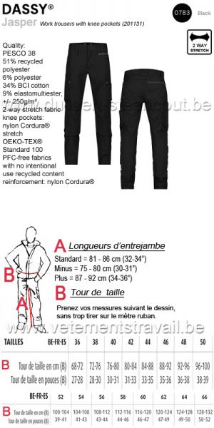 DASSY® Jasper (201131) Pantalon de travail poches genoux - NOIR