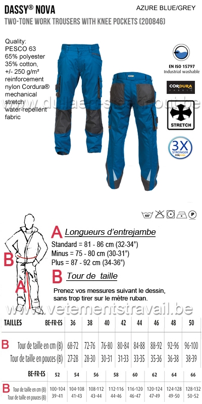 DASSY® Nova (200846)  Pantalon de travail poches genoux bicolore - bleu/gris