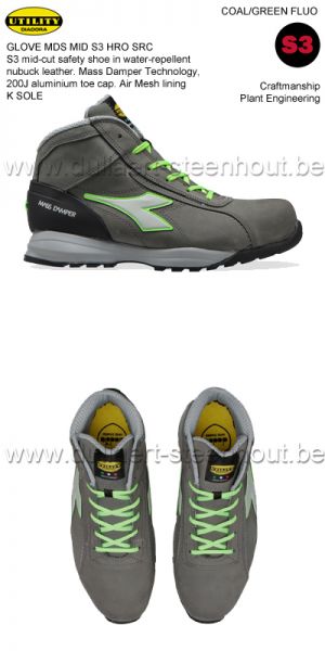 Diadora Utility GLOVE MDS MID S3 HRO SRC  Chaussure de securité montantes - coal/green