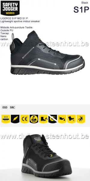 Safety Jogger Sneaker mi-haute sportive légère LIGERO2 S1P MID S1 P - noir