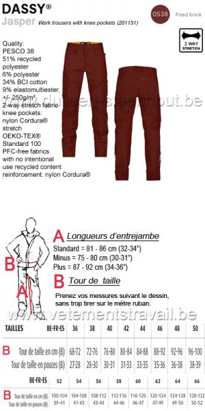 DASSY® Jasper (201131) Pantalon de travail poches genoux - ROUDE BRIQUE