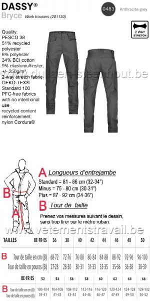 DASSY® Bryce (201130) Pantalon de travail - GRIS ANTHRACITE