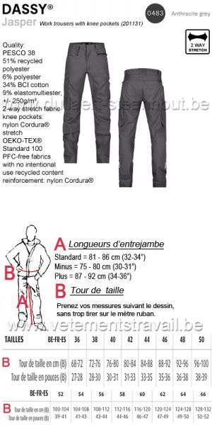 DASSY® Jasper (201131) Pantalon de travail poches genoux - GRIS ANTHRACITE