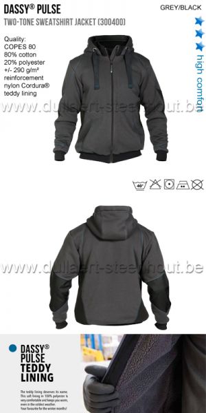 DASSY® Pulse (300400) Veste sweat-shirt bicolore - gris/noir