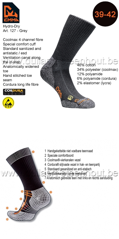 Emma - CHAUSSETTES HYDRO-DRY WORKING 127 / GRIS / 39-42