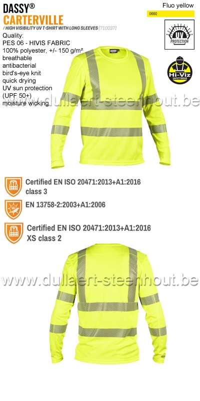 DASSY® Carterville (710037) T-shirt haute visibilité UV manches longues - jaune fluo