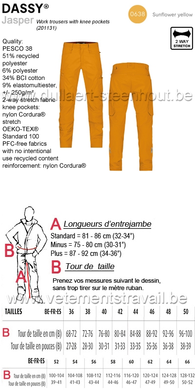 DASSY® Jasper (201131) Pantalon de travail poches genoux - JAUNE TOURNESOL