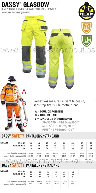 DASSY® Glasgow (200899) Pantalon haute visibilité multi-poches / jaune-gris