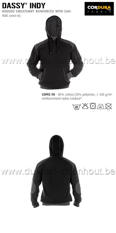 DASSY® Indy (300318) Sweat-shirt à capuche renforcé avec canvas - noir/gris